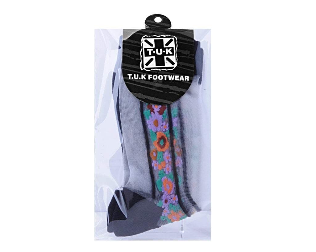 TSK1080 Black Stripe Floral Sheer Sock TSK1080-OS