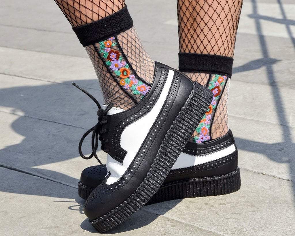 TSK1080 Black Stripe Floral Sheer Sock TSK1080-OS
