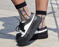 TSK1080 Black Stripe Floral Sheer Sock TSK1080-OS