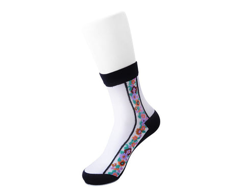 TSK1080 Black Stripe Floral Sheer Sock TSK1080-OS