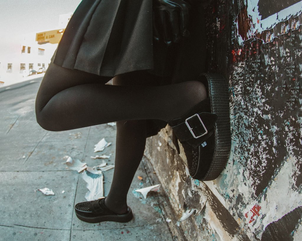 V3177L Black Suede Creeper Mule