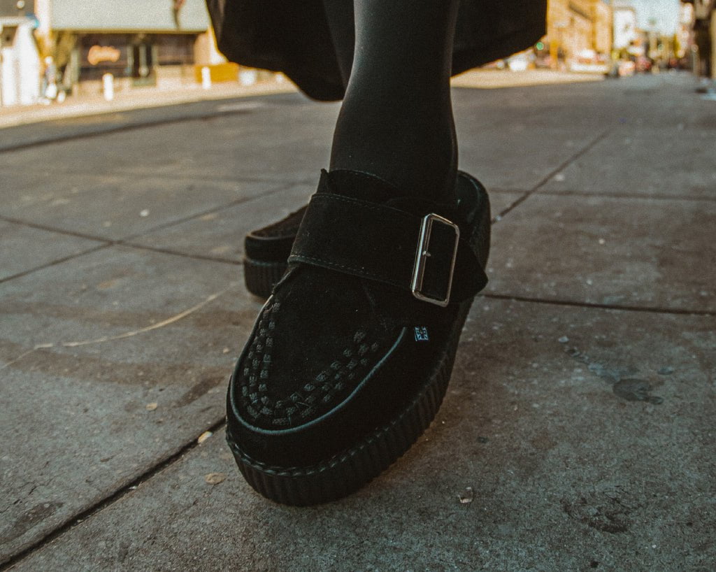 V3177L Black Suede Creeper Mule