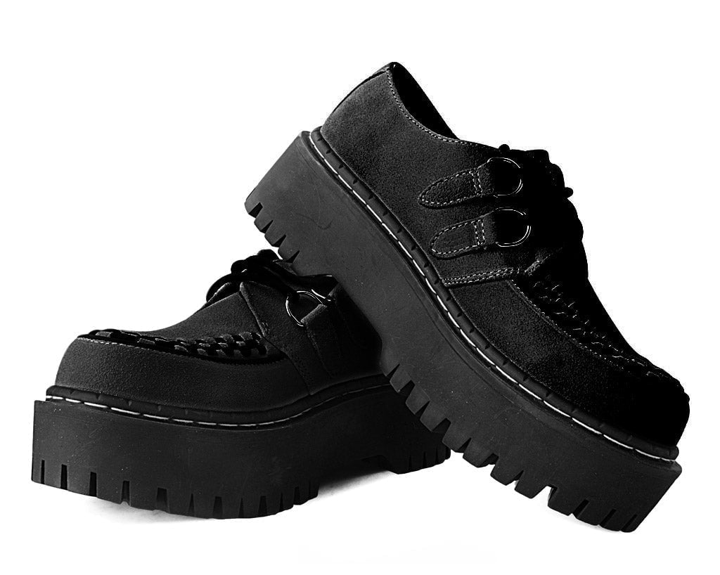 A3051 Black Suede Interlace Double Decker Creeper