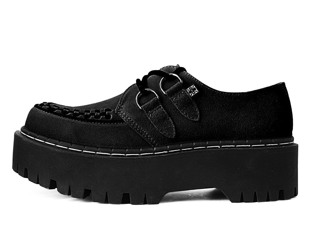 A3051 Black Suede Interlace Double Decker Creeper