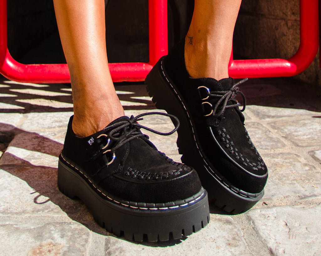A3051 Black Suede Interlace Double Decker Creeper
