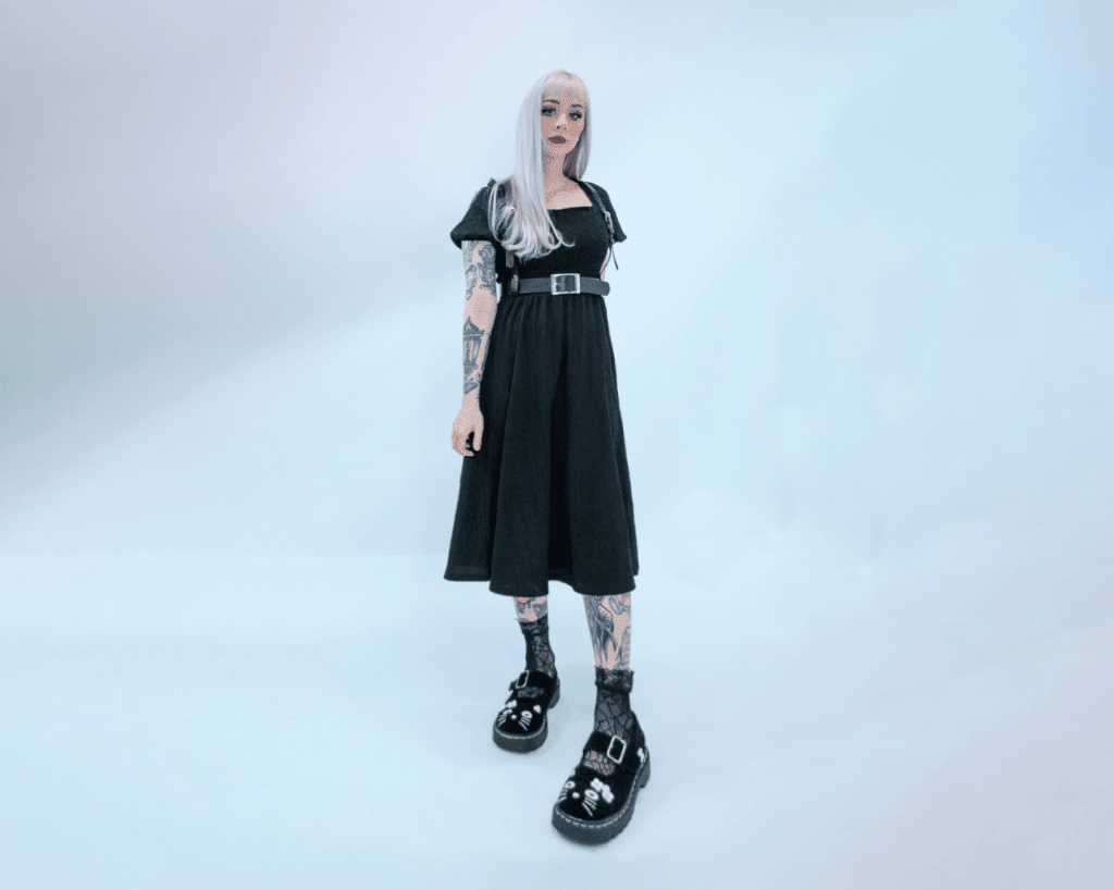 T2327 Black Suede Kitty Flower Mary Jane