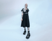 T2327 Black Suede Kitty Flower Mary Jane