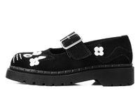 T2327 Black Suede Kitty Flower Mary Jane