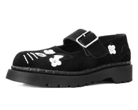 Black Suede Kitty Flower Mary Jane - T.U.K.T2327-05