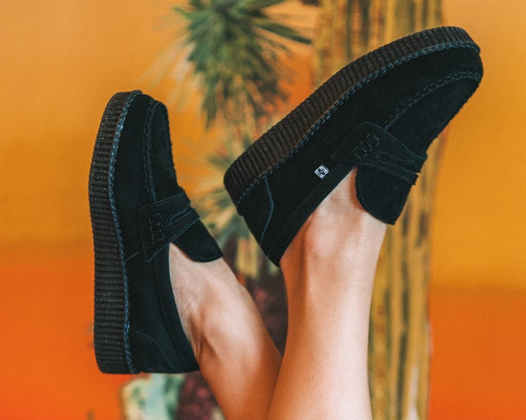 Black Suede Penny Loafer Viva Low Creeper - T.U.K.F9982-03