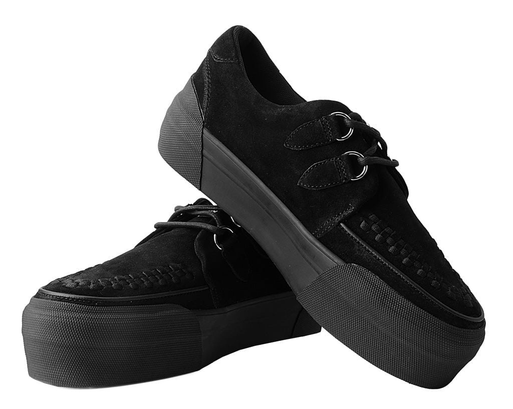 A3136 Black Suede Platform Creeper Sneaker