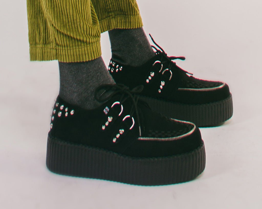 Black Suede Zipper Studded Mondo Creeper - T.U.K.V3075-03