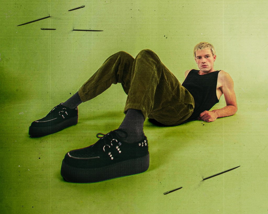 Black Suede Zipper Studded Mondo Creeper - T.U.K.V3075-03