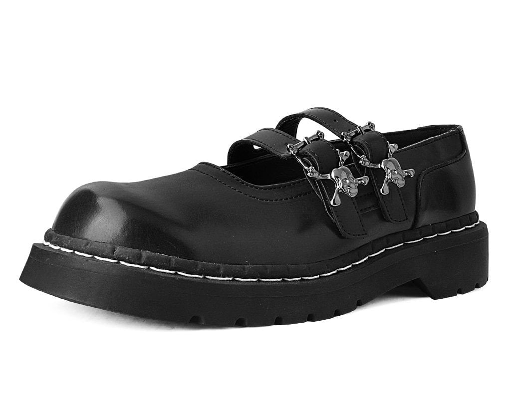 T2307 Black TUKskin™ 2-Skull Buckle Mary Jane