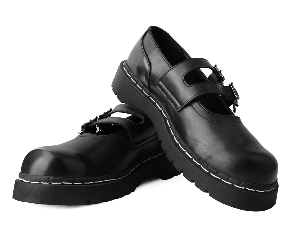T2307 Black TUKskin™ 2-Skull Buckle Mary Jane