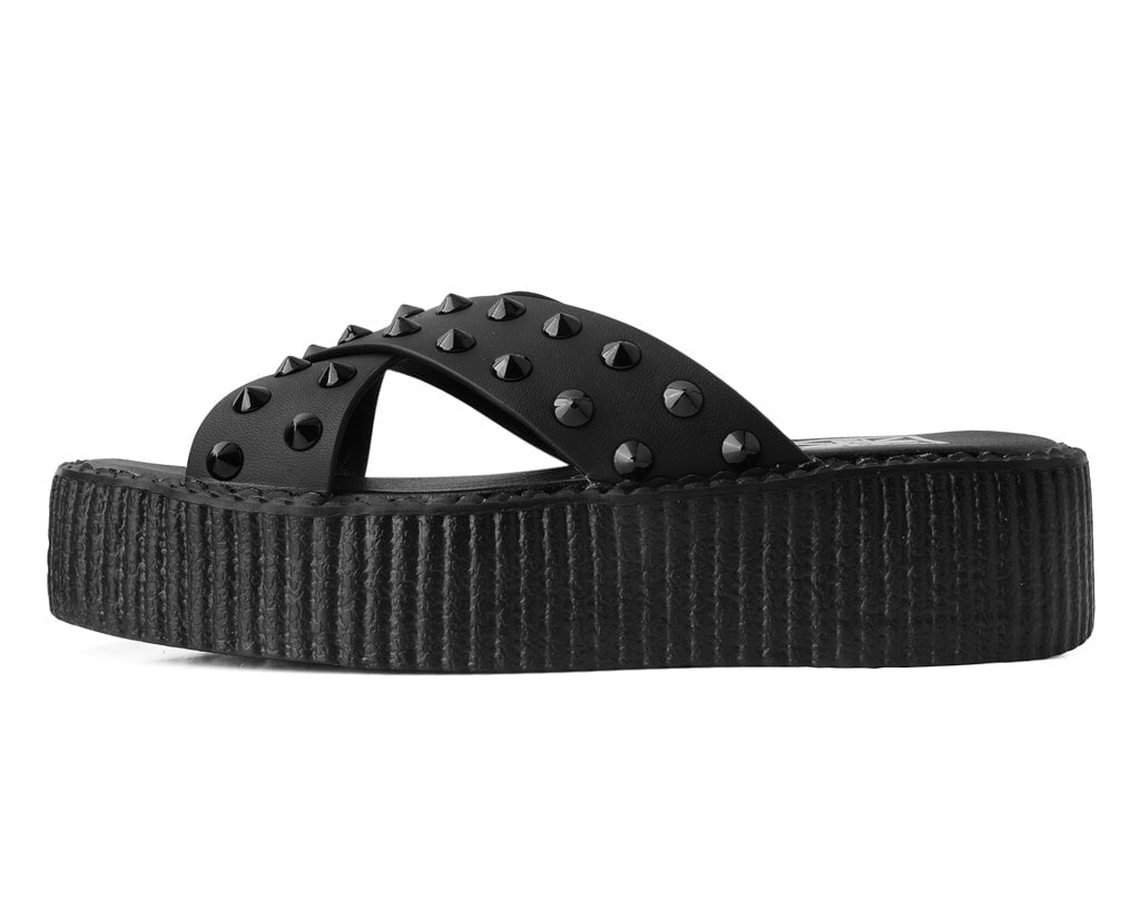 V3179L Black TUKskin™ Cross Strap Studded Sandal