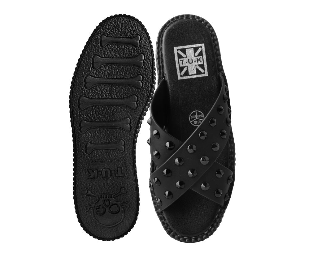 V3179L Black TUKskin™ Cross Strap Studded Sandal