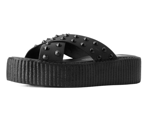 Black TUKskin™ Cross Strap Studded Sandal - T.U.K.V3179L-05