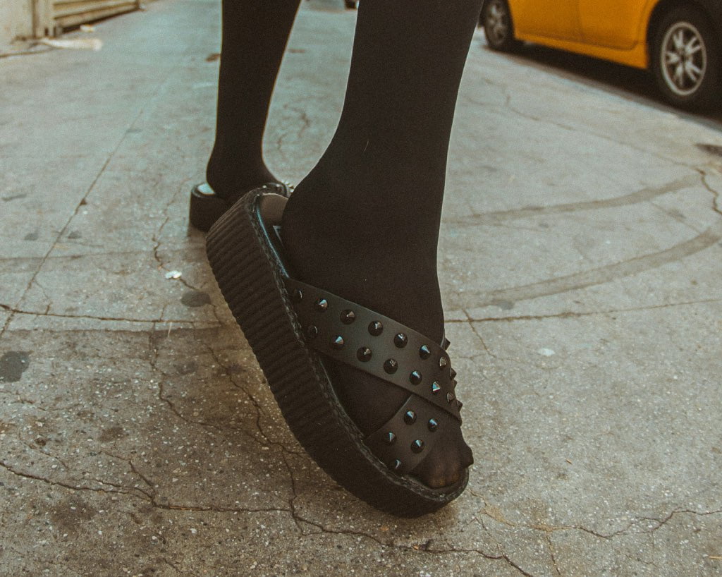 V3179L Black TUKskin™ Cross Strap Studded Sandal