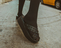 V3179L Black TUKskin™ Cross Strap Studded Sandal