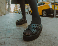 V3179L Black TUKskin™ Cross Strap Studded Sandal