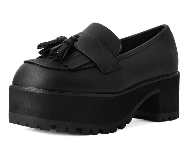 Black TUKskin Fringe Loafer Platform - Stylish A9938L Shoes