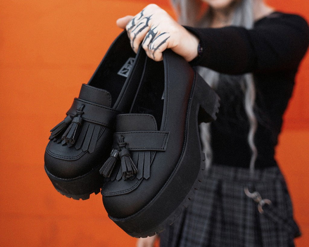 A9938L Black TUKskin™ Fringe Loafer Platform