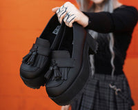 A9938L Black TUKskin™ Fringe Loafer Platform