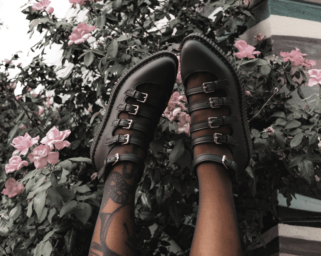 A9417L Black TUKskin™ Multi-Strap Pointed Mary Jane Creeper