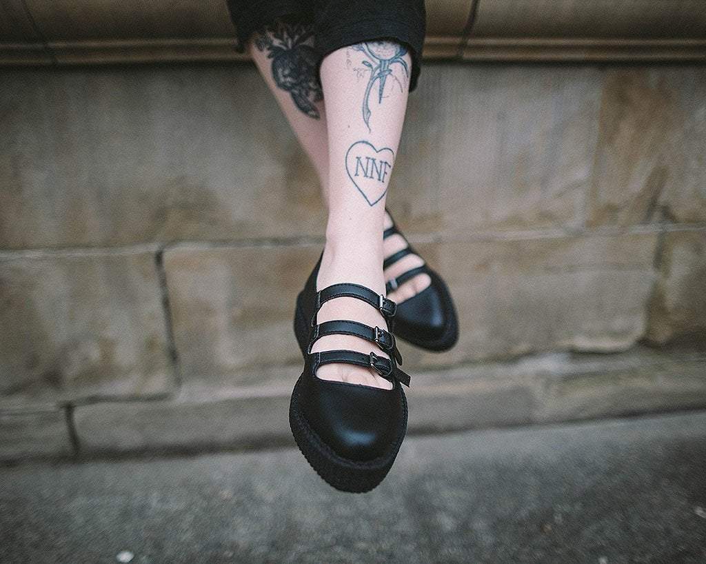 A9733L Black TUKskin™ Pointed 3-Strap Mary Jane