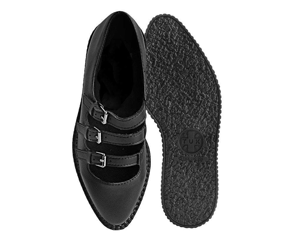 A9733L Black TUKskin™ Pointed 3-Strap Mary Jane