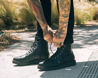 A9636 Black TUKskin™ Pointed Lace Up Boot