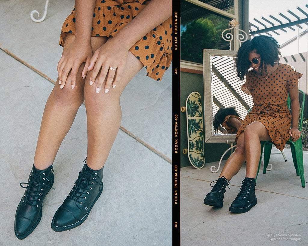 A9636 Black TUKskin™ Pointed Lace Up Boot