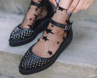 A9575L Black TUKskin™ Pointed Studded Sandal