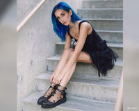 A9575L Black TUKskin™ Pointed Studded Sandal