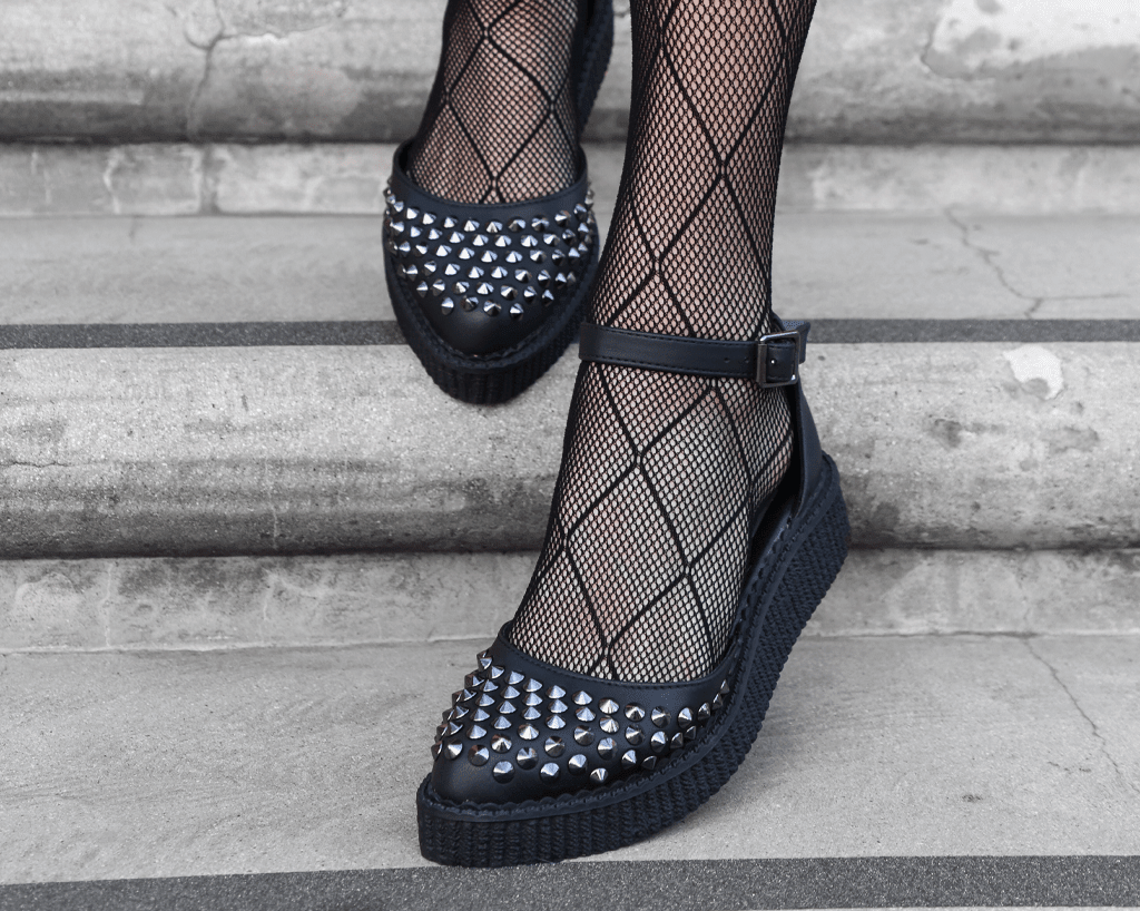 A9575L Black TUKskin™ Pointed Studded Sandal