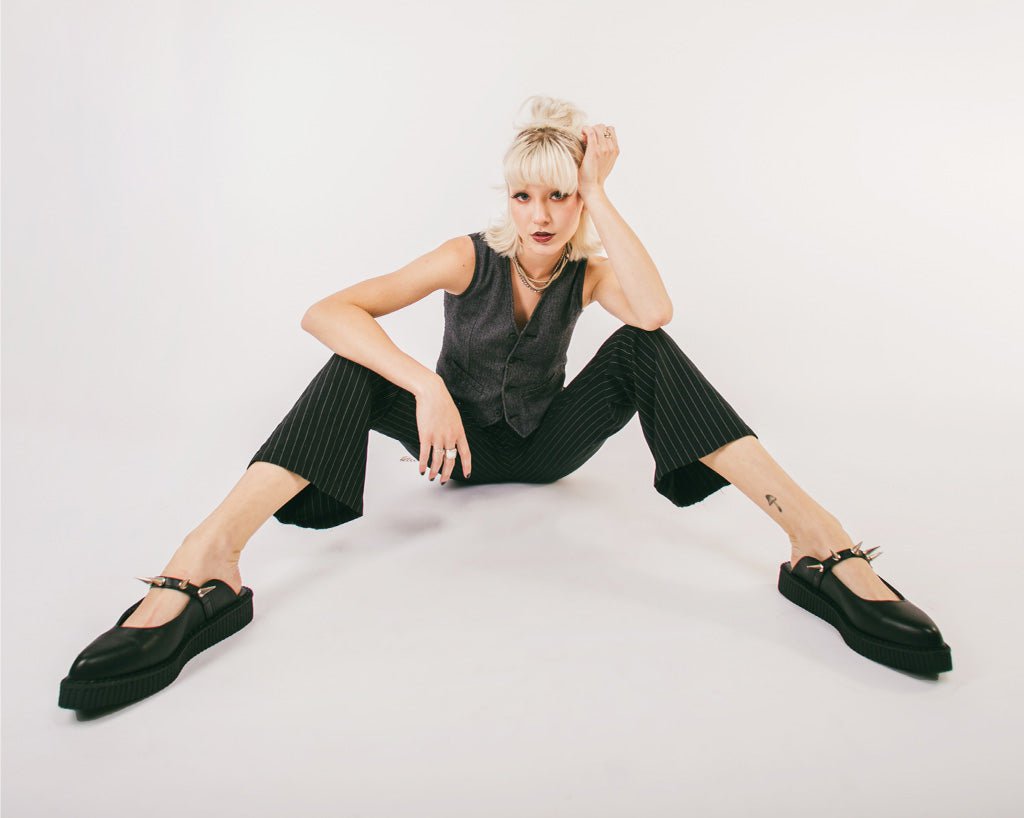 A9769L Black TUKskin™ Spike Strap Pointed Mule