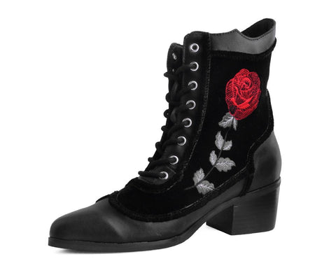 T2313L Black Victorian 8-Eye Rose Pointed Anarchic Heel