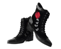 T2313L Black Victorian 8-Eye Rose Pointed Anarchic Heel