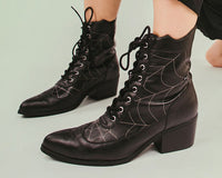 T2312L Black Victorian 8-Eye Spiderweb Pointed Anarchic Heel