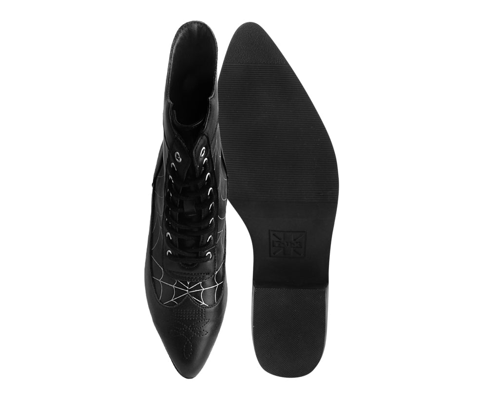 T2312L Black Victorian 8-Eye Spiderweb Pointed Anarchic Heel