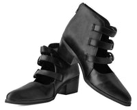 A9625L Black Western Buckle Block Heel