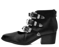 A9625L Black Western Buckle Block Heel