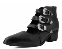 A9625L Black Western Buckle Block Heel