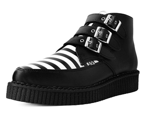Black & White Stripe 3-Buckle Pointed Boot - T.U.K.A9659-03