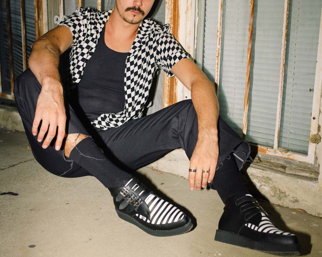 Black & White Stripe 3-Buckle Pointed Boot - T.U.K.A9659-03