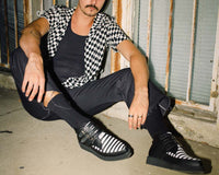 Black & White Stripe 3-Buckle Pointed Boot - T.U.K.A9659-03