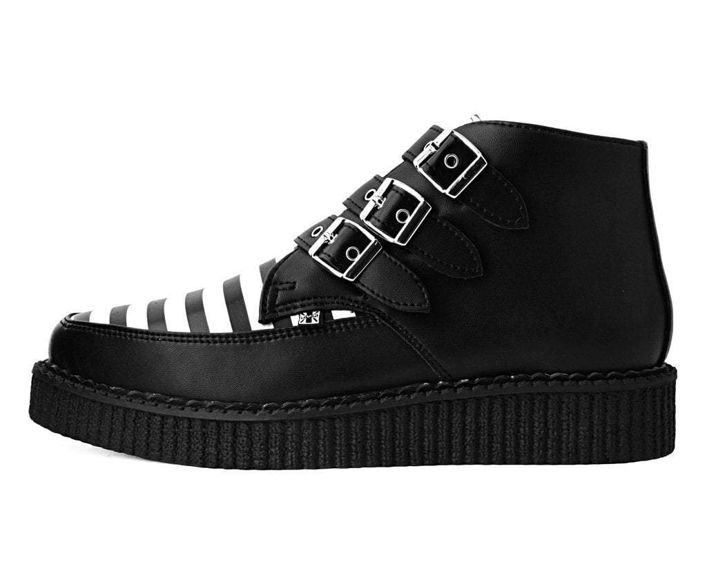 Black & White Stripe 3-Buckle Pointed Boot - T.U.K.A9659-03