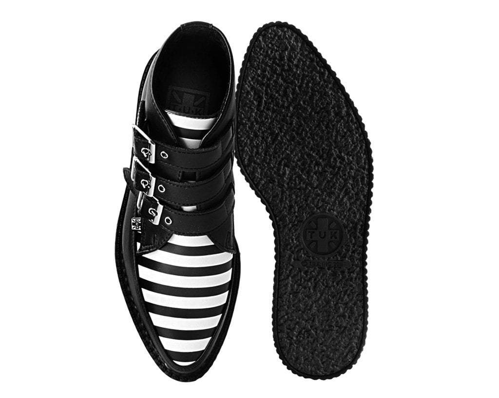 Black & White Stripe 3-Buckle Pointed Boot - T.U.K.A9659-03