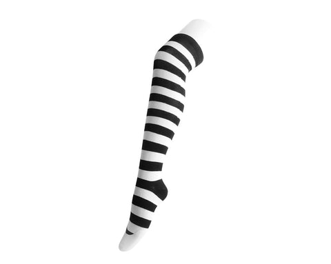 TSK1143 Black & White Striped Thigh High Sock TSK1143-OS